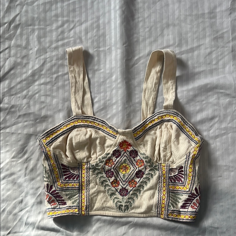 Embroidered Beige Crop Top